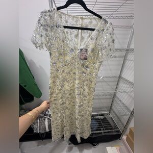 Self Portrait Sequin champagne midi dress ￼